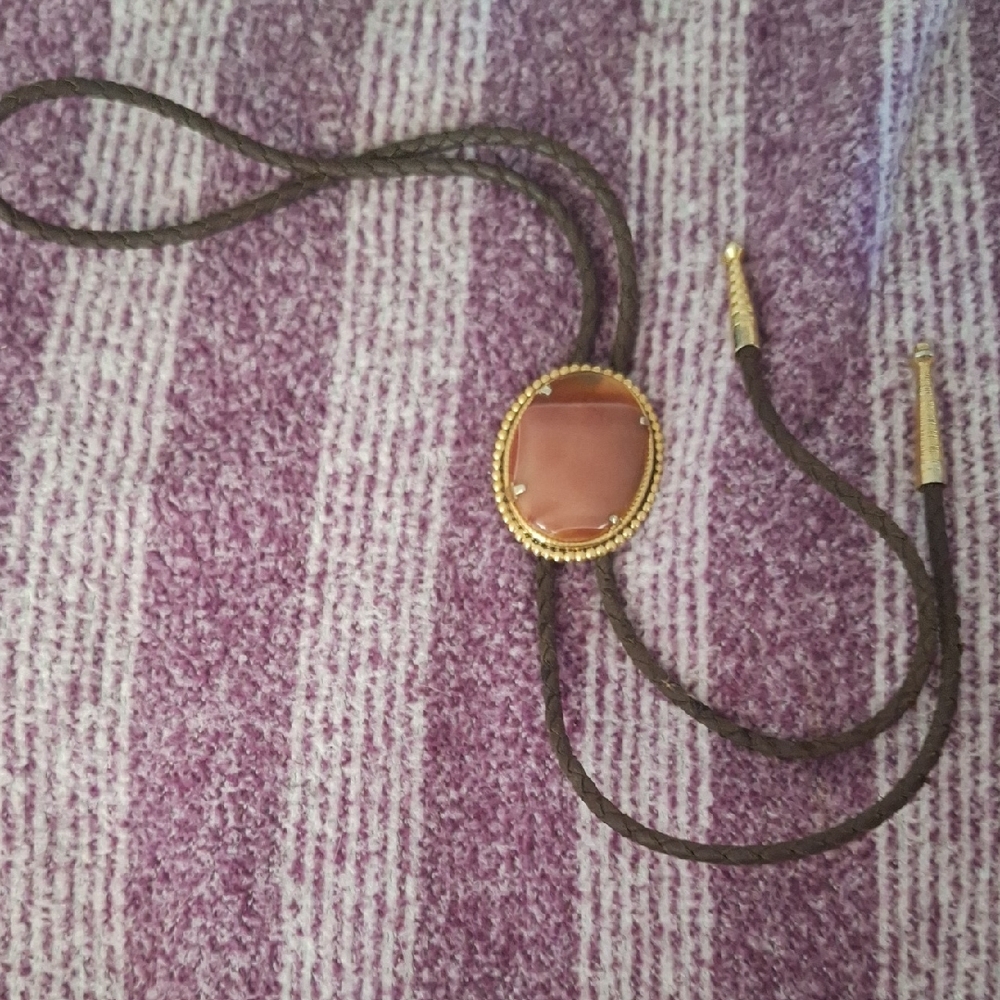Elegant Carnellian Gold and Brown Women's Bolo Tie